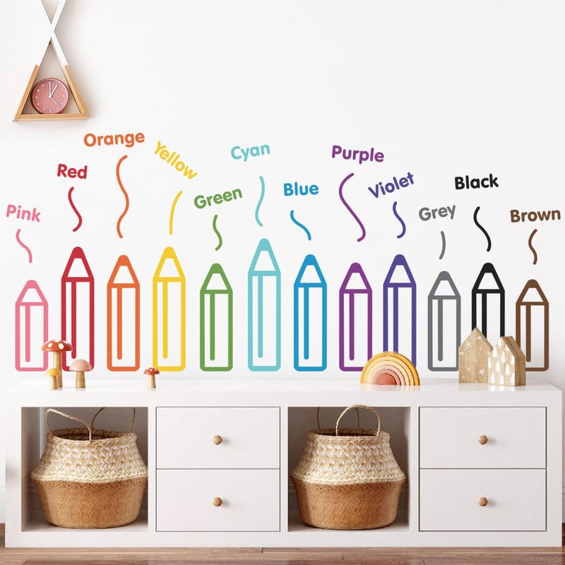 DRWSSR Color Pencils Wall Decals Kids Room Nursery Wall Stickers 12 Colors Crayons Stickers Classroom Decoration Stickers for Babys Kids Bedroom Living Room Classroom Playroom Home Wall Decoration - Image 1